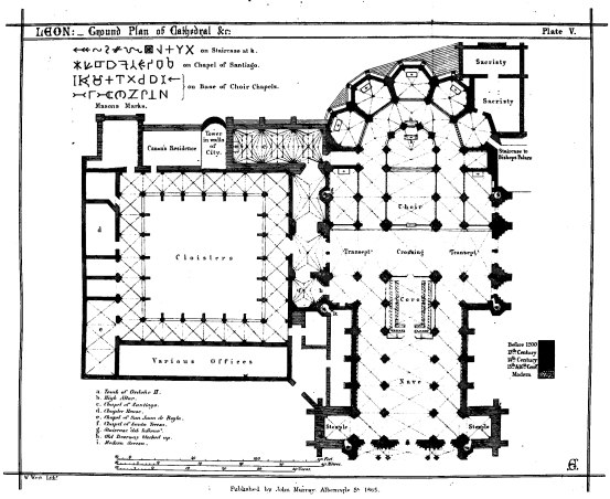 LEON:—Ground Plan of Cathedral &c. Plate V. Published by John Murray, Albemarle St. 1865.