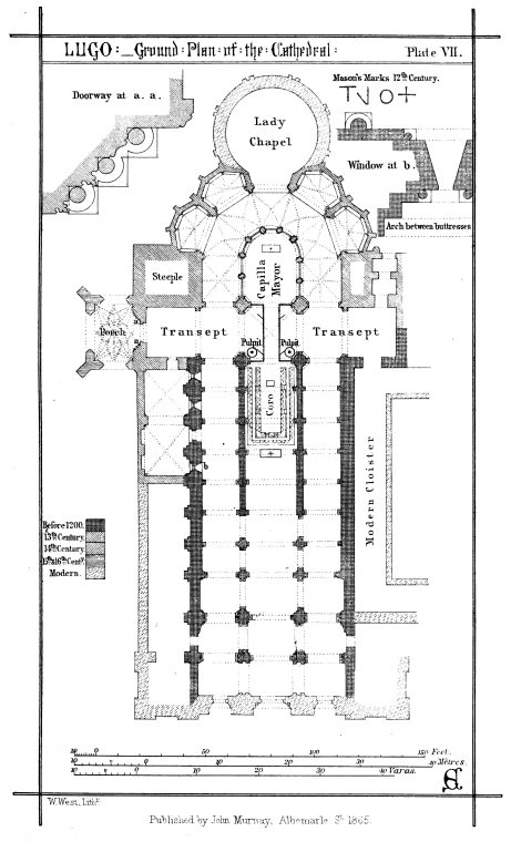 LUGO:—Ground: Plan: of: the: Cathedral: Plate VII. W. West, Lithr. Published by John Murray, Albemarle St. 1865.