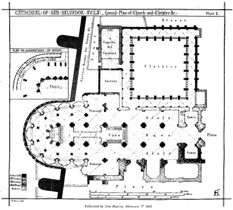 CATHEDRAL OF SAN SALVADOR AVILA—Ground Plan of Church and Cloister &c. Plate X. Published by John Murray. Albermarle St. 1865.