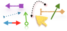 **Figure 158:** Arrow possibilities, some with Numbers’ shadow and reflection options applied. (The two-color arrow is simply two different arrows glued together with the Group command.)