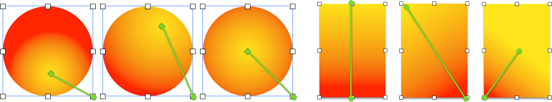 **Figure 182:** Different lengths and orientations of the gradient line (enhanced here for visibility) change the appearance of the gradient.