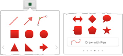 **Figure 155:** The small arrow at each side and the dots on the bottom indicate that the Shape popover has multiple pages.