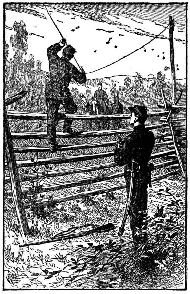 TAPPING THE TELEGRAPH WIRE.—"ARE THE YANKS IN FREDERICKSBURG?"