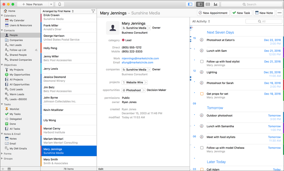 Figure 13: The contact view in Daylite.