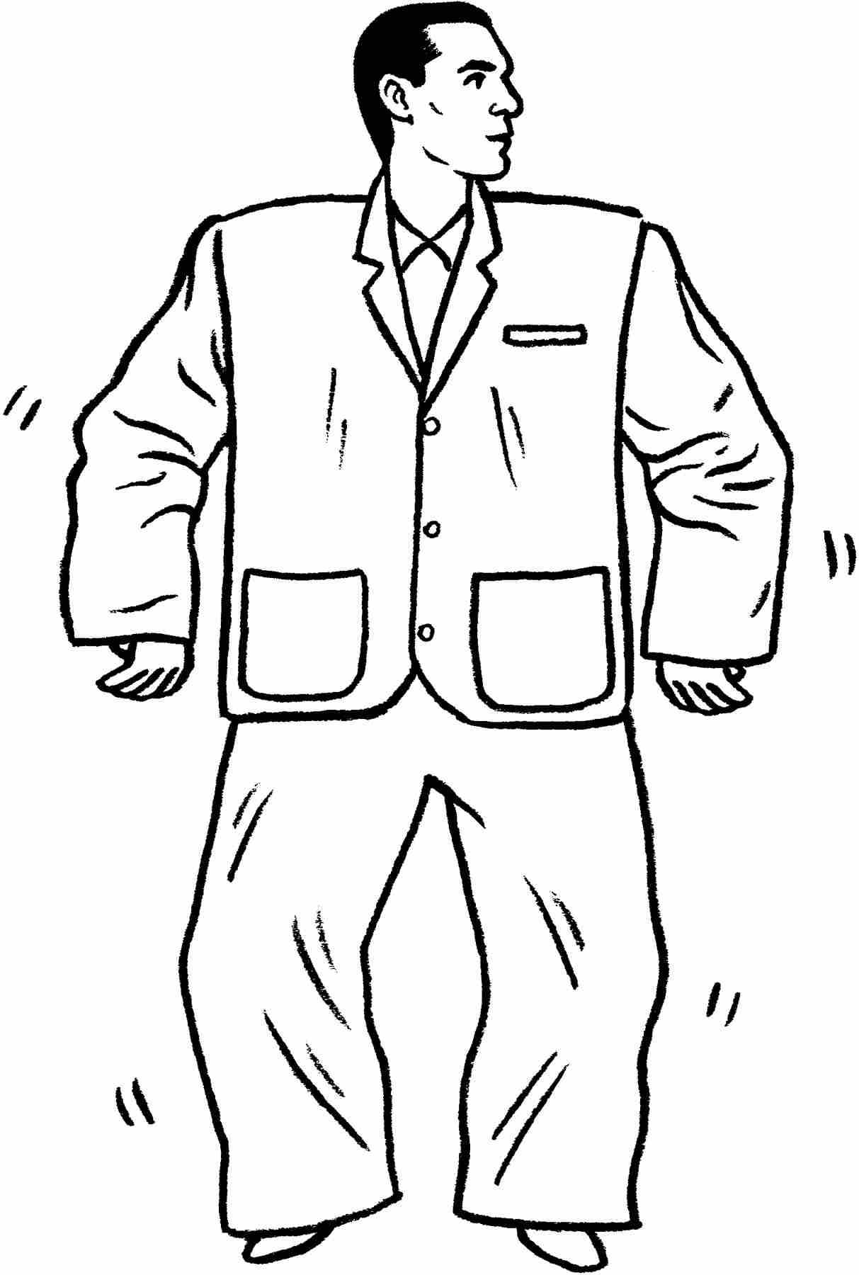 15: An illustration of a man in an oversized suit