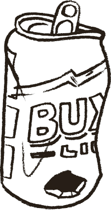 An illustration of a crushed beer can