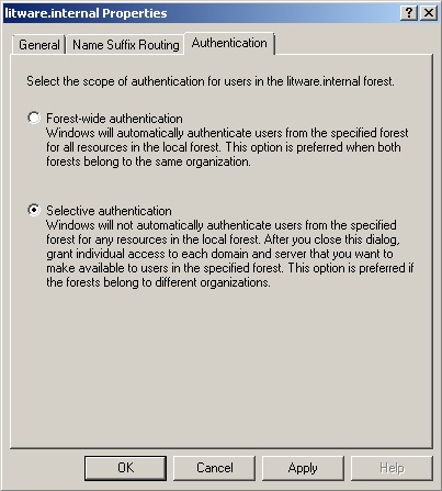 Configuring selective authentication