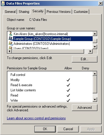 Sample Group permissions