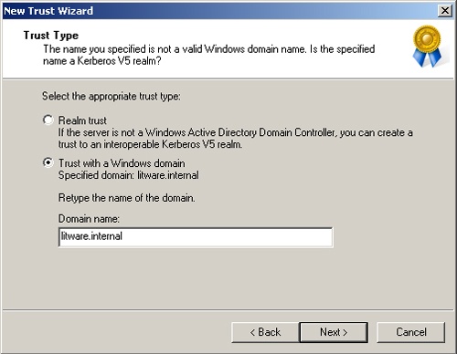 Specifying a Windows domain trust