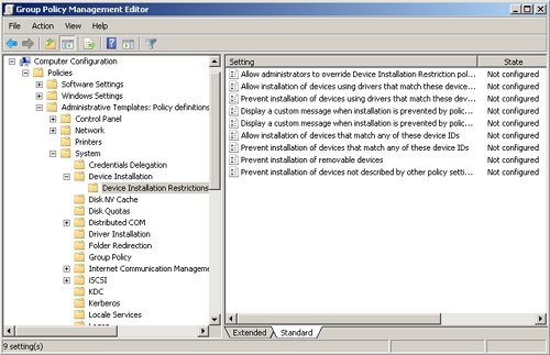 Device Installation Restriction policies