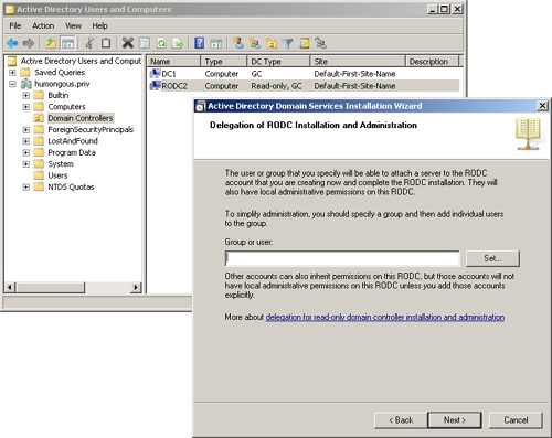 Specifying the nonadministrator installer of the remote RODC