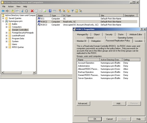 Accessing the Allowed and Denied lists on the RODC