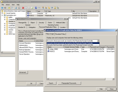 Accessing the Revealed and Authenticated lists on the RODC