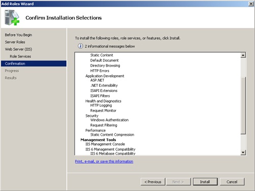 Preparing IIS for the installation of WSUS