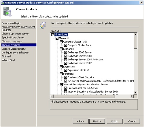 Choose products that WSUS can update