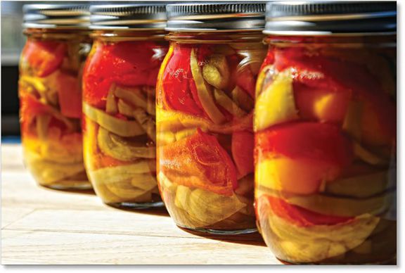 Veggies preserved in jars.