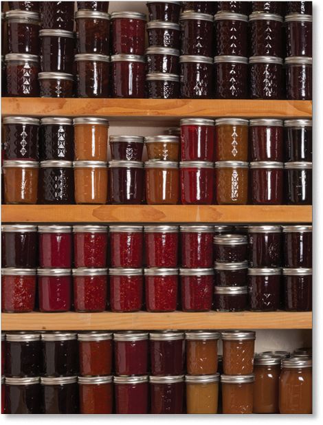 Hundreds of jars of food stored in the cellar.