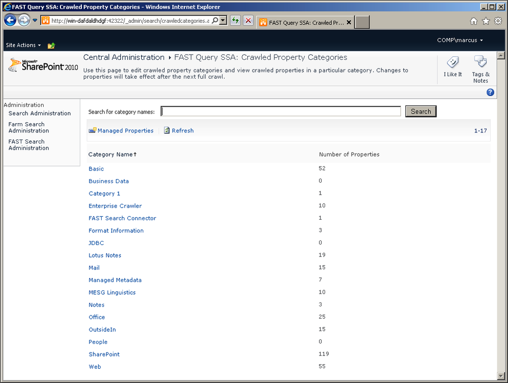 All existing crawled property categories.