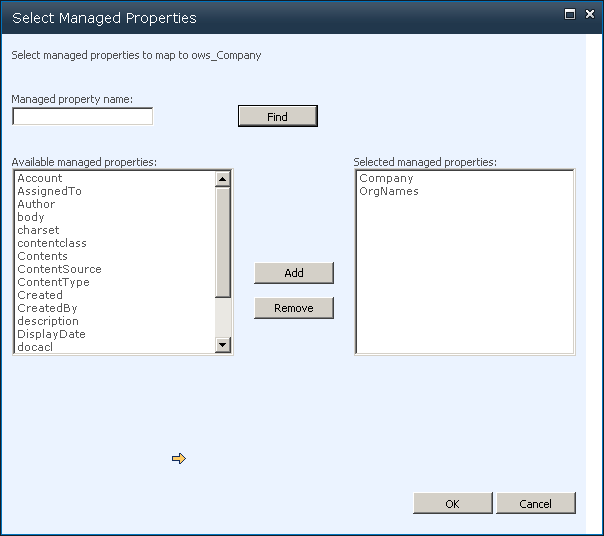 Select managed properties to which a crawled property should map.