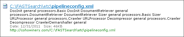 A crawled XML file without any special configuration for handling the XML structure.