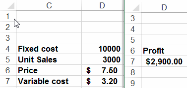 This figure shows a workbook with input data in the Data             worksheet and profit in the Profit worksheet.