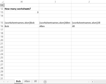 This figure shows the workbook from which you pull all the             worksheet names.