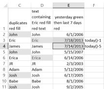 This figure shows how, after flipping, rules cells             containing yesterday’s date are highlighted in green, as             desired.