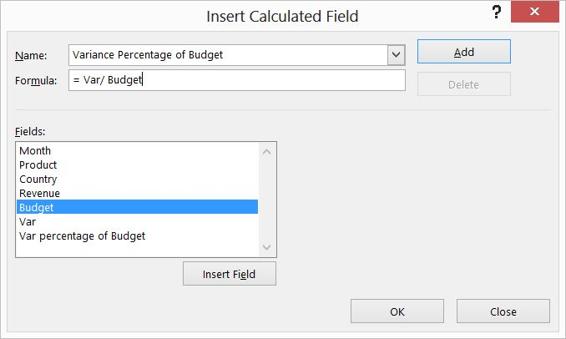 This figure shows the settings needed to create a             calculated field.