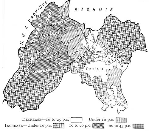 Fig. 28. Map showing increase and decrease of population.