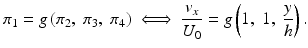 
$$ {\pi}_1=g\left({\pi}_2,\kern0.24em {\pi}_3,\;{\pi}_4\right)\iff \frac{v_x}{U_0}=g\left(1,\;1,\;\frac{y}{h}\right). $$
