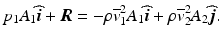 
$$ {p}_1{A}_1\widehat{\boldsymbol{i}}+\boldsymbol{R}=-\rho {\overline{v}}_1^2{A}_1\widehat{\boldsymbol{i}}+\rho {\overline{v}}_2^2{A}_2\widehat{\boldsymbol{j}}. $$
