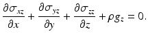 $$ \frac{\partial {\sigma}_{xz}}{\partial x}+\frac{\partial {\sigma}_{yz}}{\partial y}+\frac{\partial {\sigma}_{zz}}{\partial z}+\rho {g}_z=0. $$