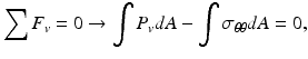 $$ {\displaystyle \sum {F}_v=0\to {\displaystyle \int {P}_vdA-{\displaystyle \int {\sigma}_{\theta \theta }dA=0,}}} $$