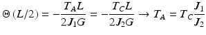 $$ \Theta \left(L/2\right)=-\frac{T_AL}{2{J}_1G}=-\frac{T_CL}{2{J}_2G}\to {T}_A={T}_C\frac{J_1}{J_2} $$