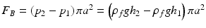 $$ {F}_B=\left({p}_2-{p}_1\right)\pi {a}^2=\left({\rho}_fg{h}_2-{\rho}_fg{h}_1\right)\pi {a}^2 $$