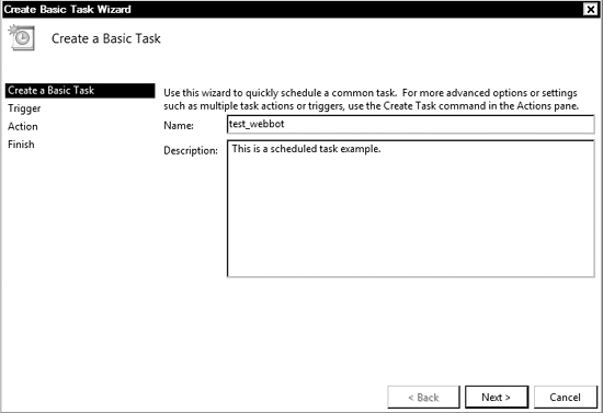 Creating a new task in Windows 7