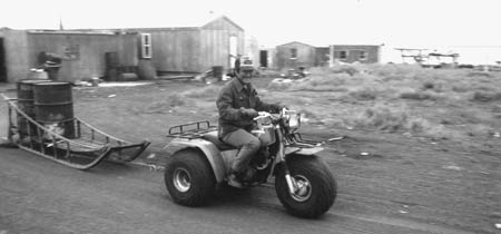 Sylvester towing a sled with an ATV