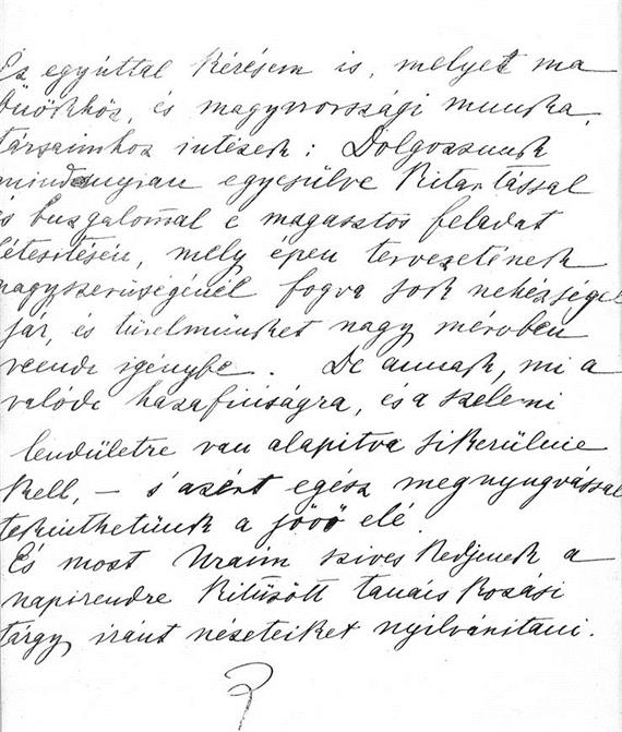 RUDOLF TRÓNÖRÖKÖS FŐHERCZEG megnyitó beszéde „Az Osztrák-Magyar Monarchia Irásban és Képben” magyar szerkesztő-bizottságának Budapesten a királyi várpalotában 1884. évi deczember 8-án tartott tülésén. A trónörökös kéziratának hasonmása.