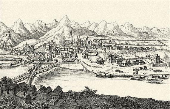 Hall 1649 táján. Merian Mátyásnak Zeiller „Topographiá”-jában megjelent egykorú rajza után.