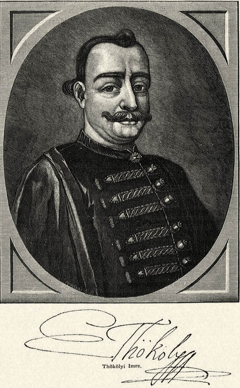 Thökölyi Imre. Schenk P. egykorú metszete után. Az Országos Képtár metszetgyűjteményéből. Névaláirása. A prásmári táborból 1690 évi szept. 1-jén Alvinczi Péterhez intézett leveléből. Az Országos Levéltárban.