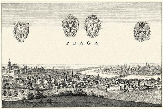 Prága a XVII. század közepe táján. A Merian-féle Topographia után (Frankfurt, 1650), König Frigyestől.