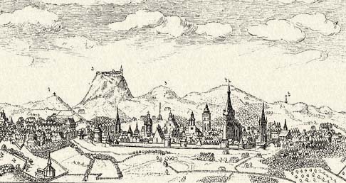 Lemberg (Leopolis) 1618 táján. Hierat és Hoghenberg „Theatrum praecipuarum totius mundi urbium” czímű munkájából, König Frigyestől.