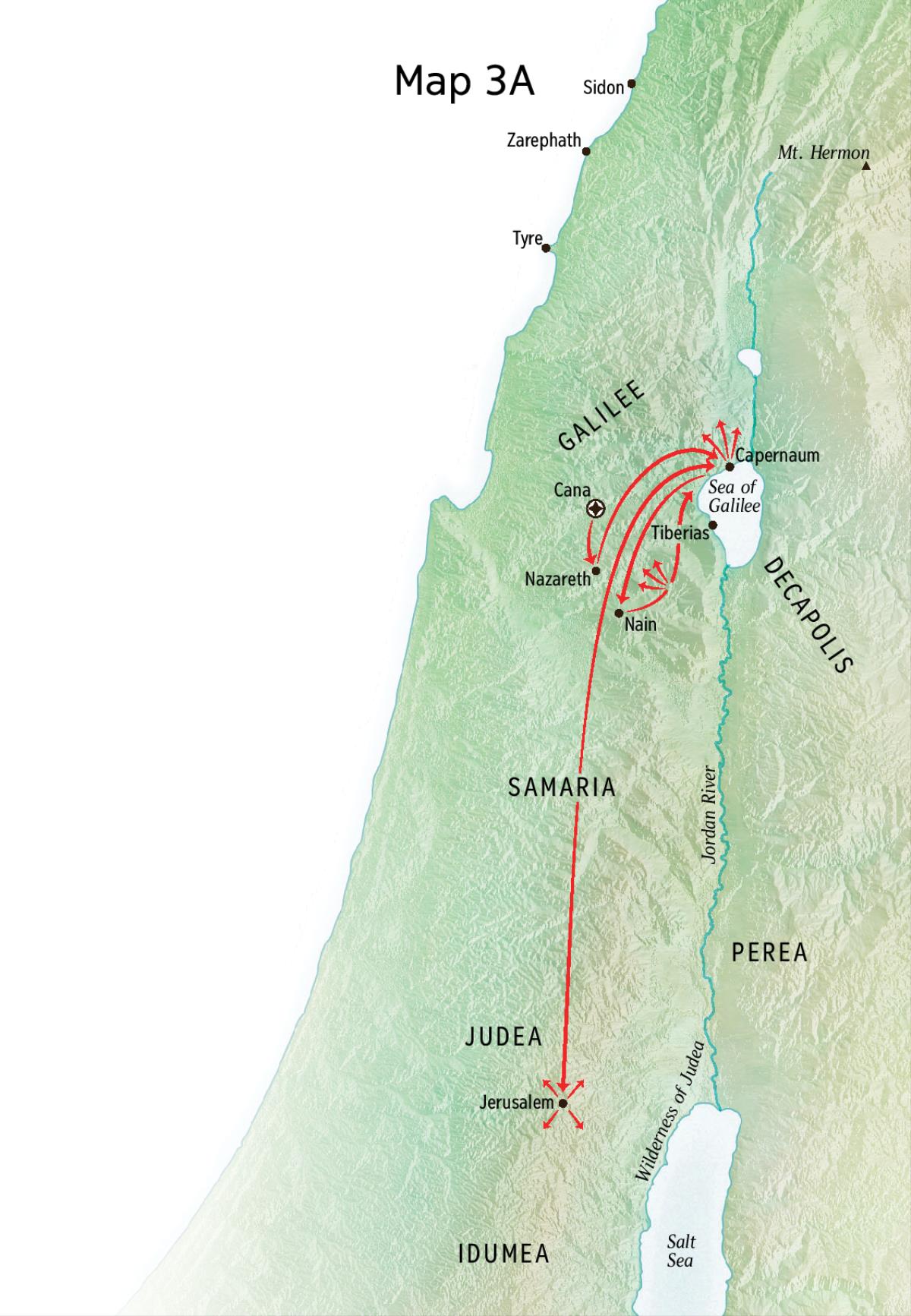 Map of Jesus’ ministry in Galilee, Capernaum, Cana