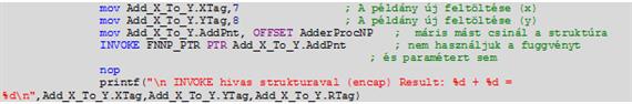 Szabványos szubrutin-hívás az „invoke” makróval, pointer alkalmazásával