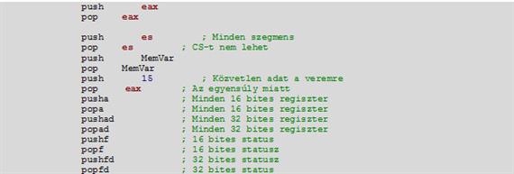 „push”/ „pop” utasítások
