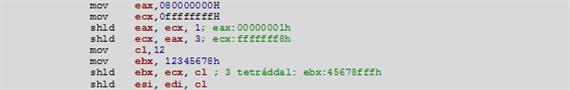 „shld céloperandus, forrásoperandus, lépésszám” utasítás