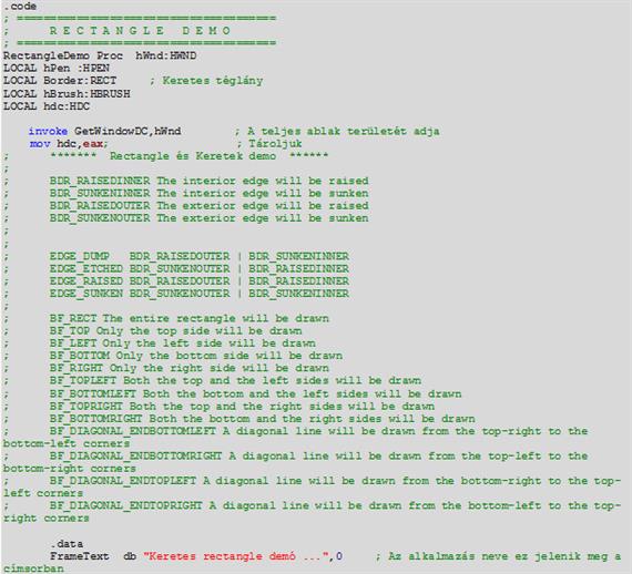 Téglalap és a keretezés technikái (RectangleDemo.inc)