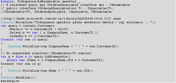 ToSequence/AsEnumerable operátor