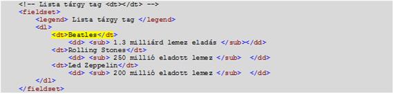 Lista tárgy tag: <dt></dt>