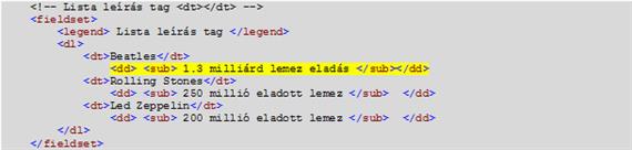 Lista leírás tag: <dd></dd>